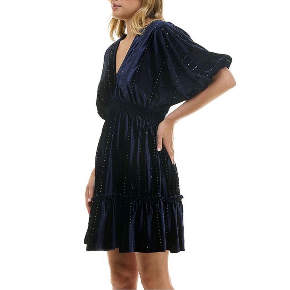 Taylor Smocked Waist Ruffle Hem Velvet Dress-Size 14